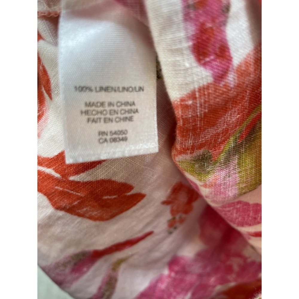 Jones New York Sport Linen Shirt M Floral Button Front 3/4 Sleeve Boho Cottage - Picture 5 of 10